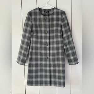 VTG 90s Emily... Glen Plaid Duster Jacket Size 6-8 Grey White Corpcore Career